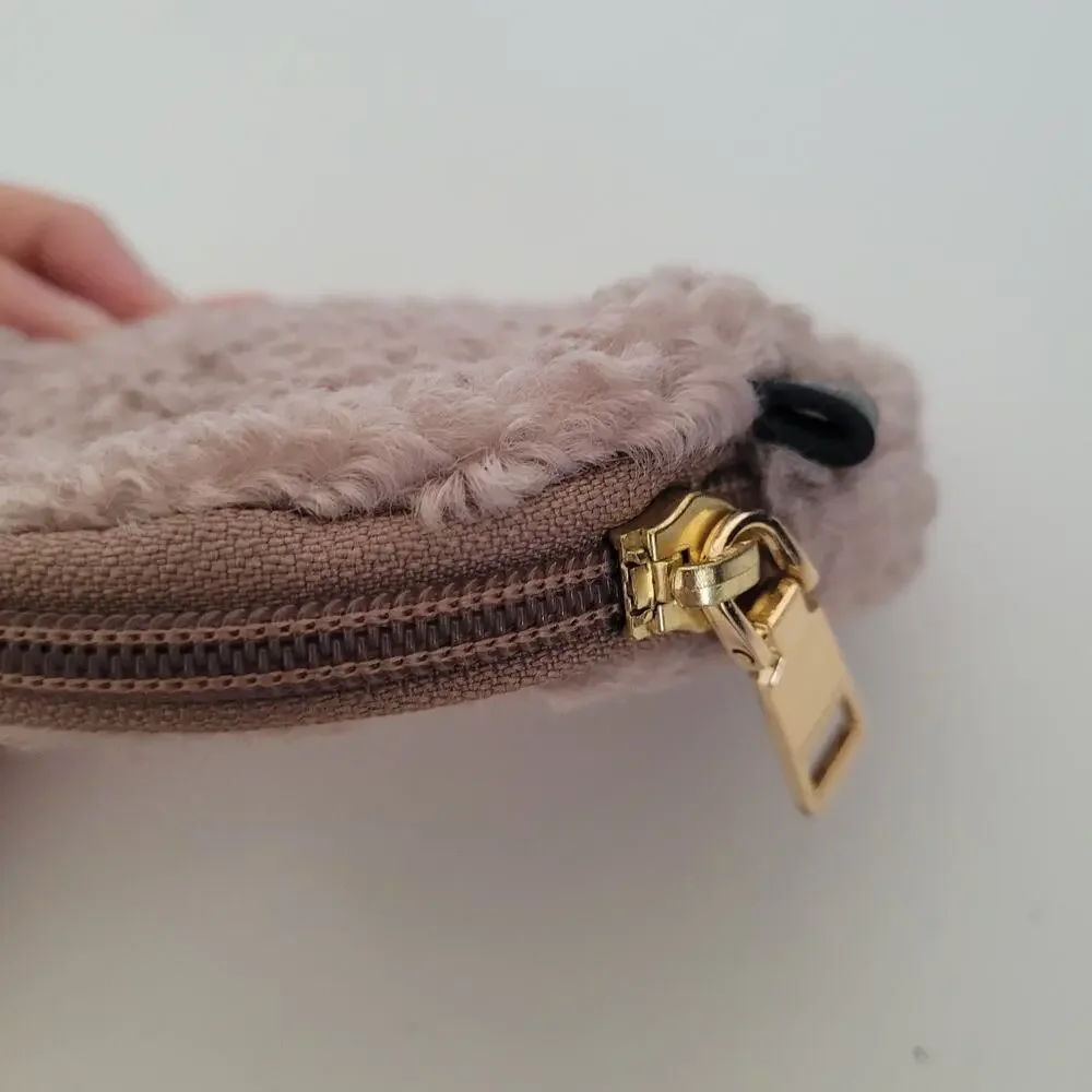 Pelle Borsa Coin Card Holder Wallet Medium Round Zip Quality‎ Teddy Faux Fur